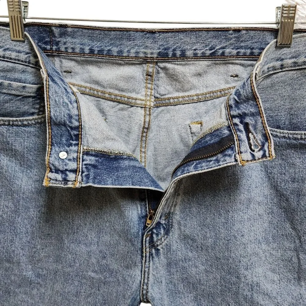 Levi's 505 Jean Shorts Mens Sz 38 Blue Cotton Denim Zip Distressed Casual